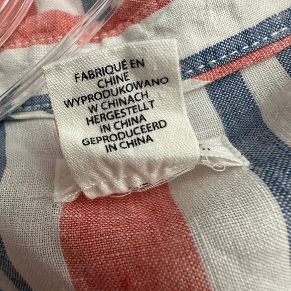Artisan NY Womens Linen Top L Striped Button Front Coastal Grandmillennial - Picture 4 of 7